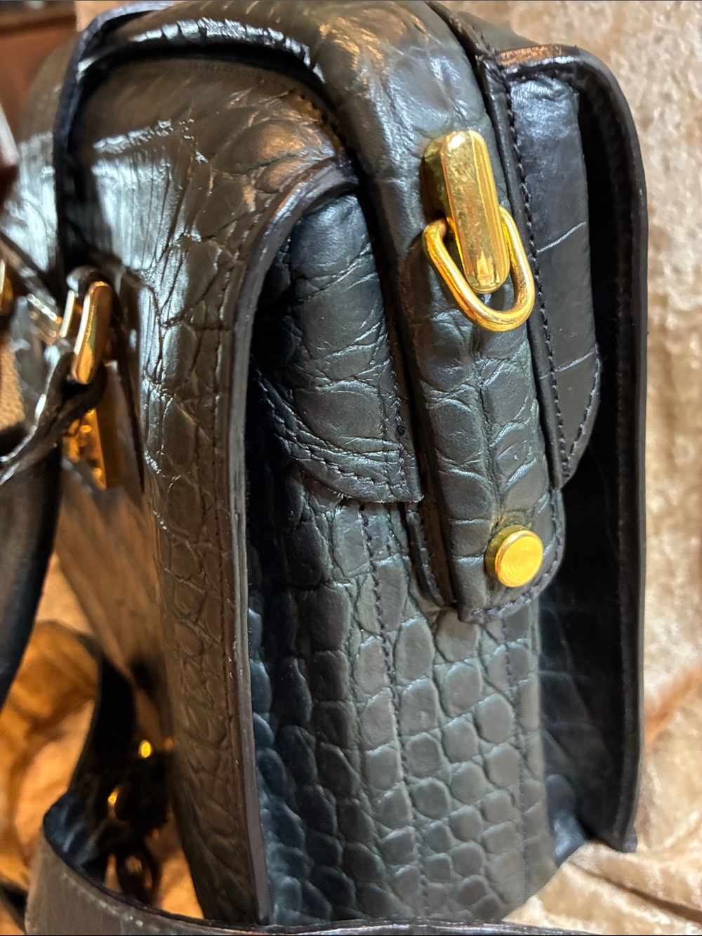 Dooney & Bourke Black Croc-Embossed Leather Satchel with Gold Hardware - Picture 4 of 5